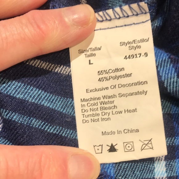 #followme Large blue plaid pajama top.  Button up long sleeve with pocket - Picture 8 of 9